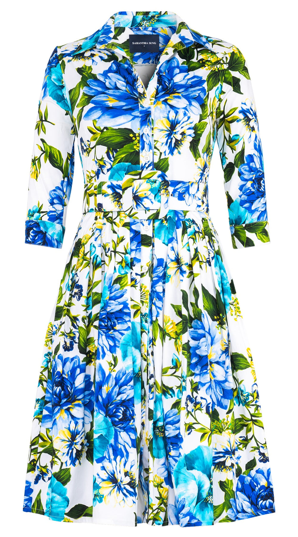 Audrey Dress #2 Shirt Collar 3/4 Sleeve Regular Length Cotton Stretch (Los Cabos Flower White)