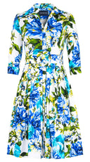Audrey Dress #2 Shirt Collar 3/4 Sleeve Regular Length Cotton Stretch (Los Cabos Flower White)