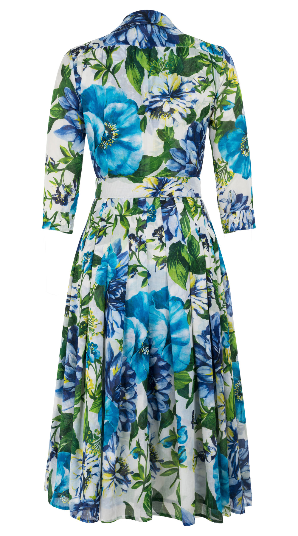 Audrey Dress #4 Shirt Collar 3/4 Sleeve Midi Length Cotton Musola (Los Cabos Flower White) @6