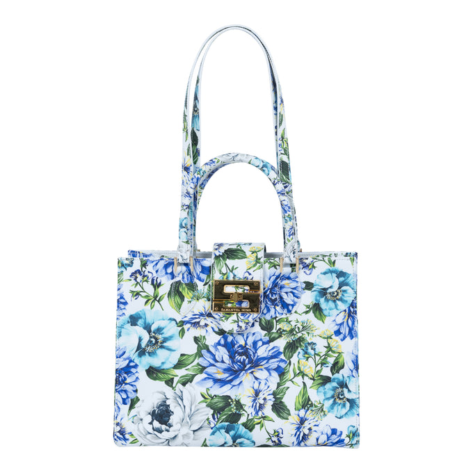 Audrey Tote_Medium_Los Cabos Flower_White Blue