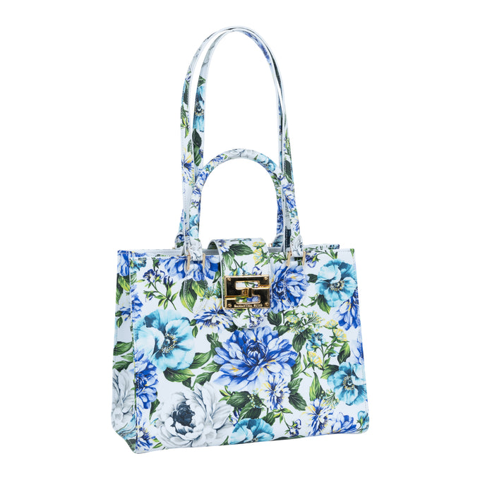 Audrey Tote_Medium_Los Cabos Flower_White Blue