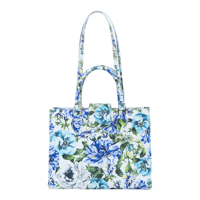 Audrey Tote_Medium_Los Cabos Flower_White Blue