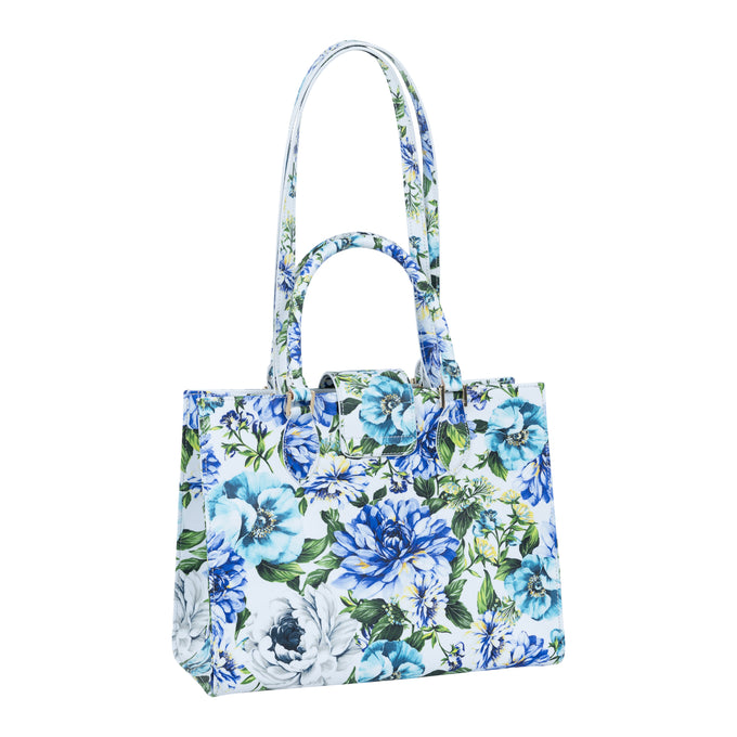 Audrey Tote_Medium_Los Cabos Flower_White Blue