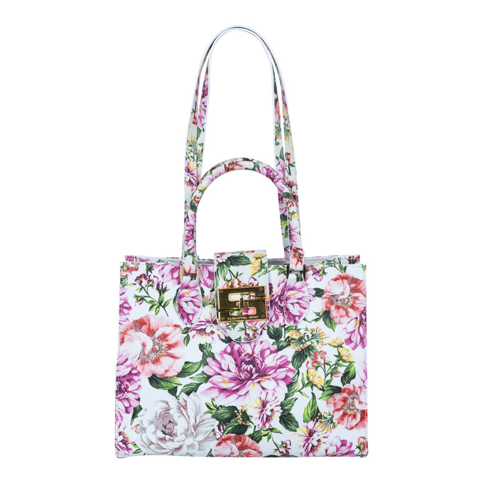 Audrey Tote_Medium_Los Cabos Flower_White Pink