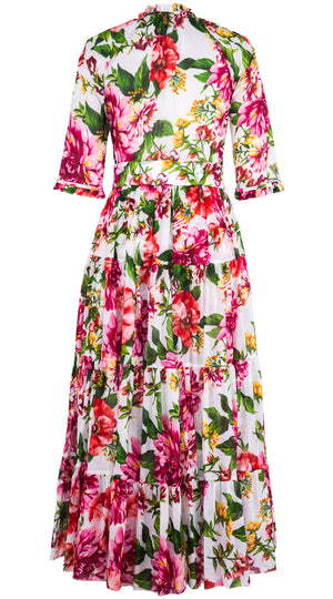 Eva Dress Crew Neck 3/4 Sleeve Maxi Length Cotton Musola (Los Cabos Flower) @6