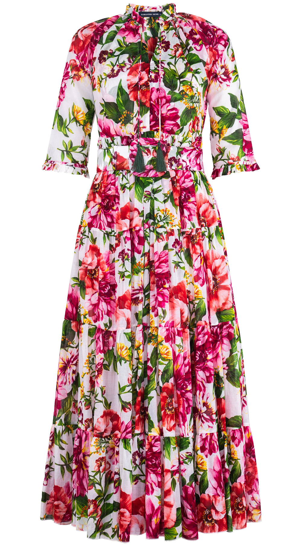 Eva Dress Crew Neck 3/4 Sleeve Maxi Length Cotton Musola (Los Cabos Flower) @6