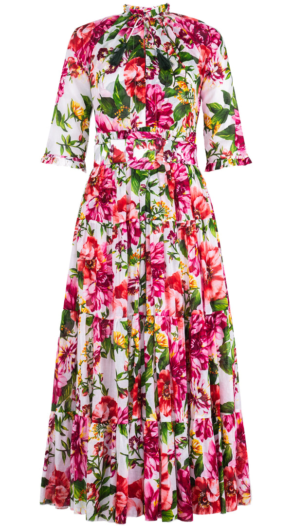 Eva Dress Crew Neck 3/4 Sleeve Maxi Length Cotton Musola (Los Cabos Flower) @6