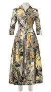 Audrey Dress #2 Shirt Collar 3/4 Sleeve Midi Length Poplin Stretch (Mozambique Flower Multi)