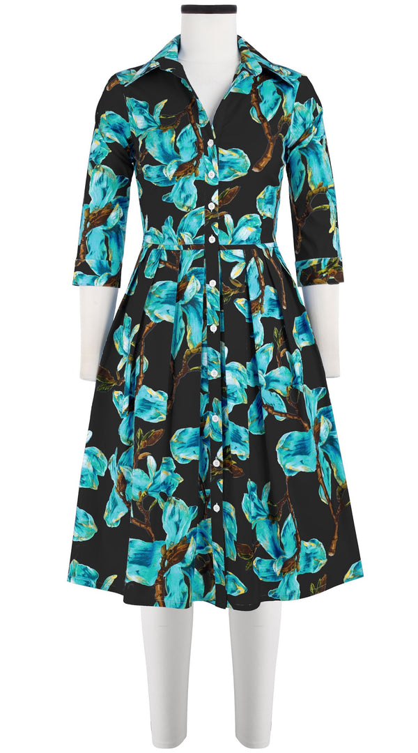 Audrey Dress #1 Shirt Collar 3/4 Sleeve Cotton Stretch (Magnolia Blossom)