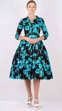 Lana Dress Shirt Collar 3/4 Sleeve with Tulle Midi Cotton Stretch (Magnolia Blossom)