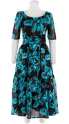 Melanie Dress #2 Boat Neck 1/2 Sleeve Midi Plus Length Cotton Musola (Magnolia Blossom Black)