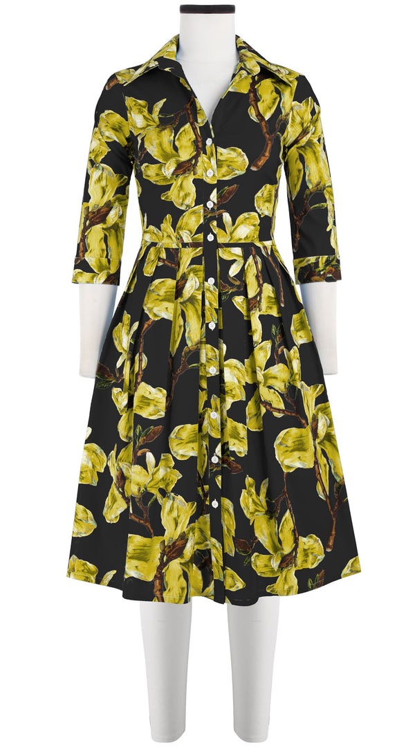 Audrey Dress #1 Shirt Collar 3/4 Sleeve Cotton Stretch (Magnolia Blossom)