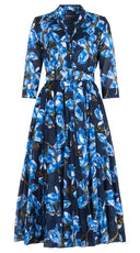 Aster Dress Shirt Collar 3/4 Sleeve Midi Length Cotton Musola (Magnolia Blossom)