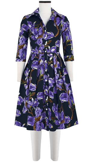Audrey Dress #1 Shirt Collar 3/4 Sleeve Cotton Stretch (Magnolia Blossom)