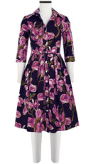 Audrey Dress #1 Shirt Collar 3/4 Sleeve Cotton Stretch (Magnolia Blossom)