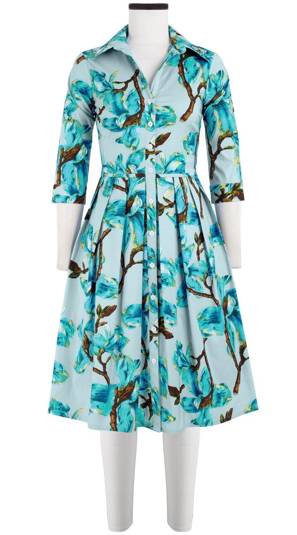 Audrey Dress #1 Shirt Collar 3/4 Sleeve Cotton Stretch (Magnolia Blossom)