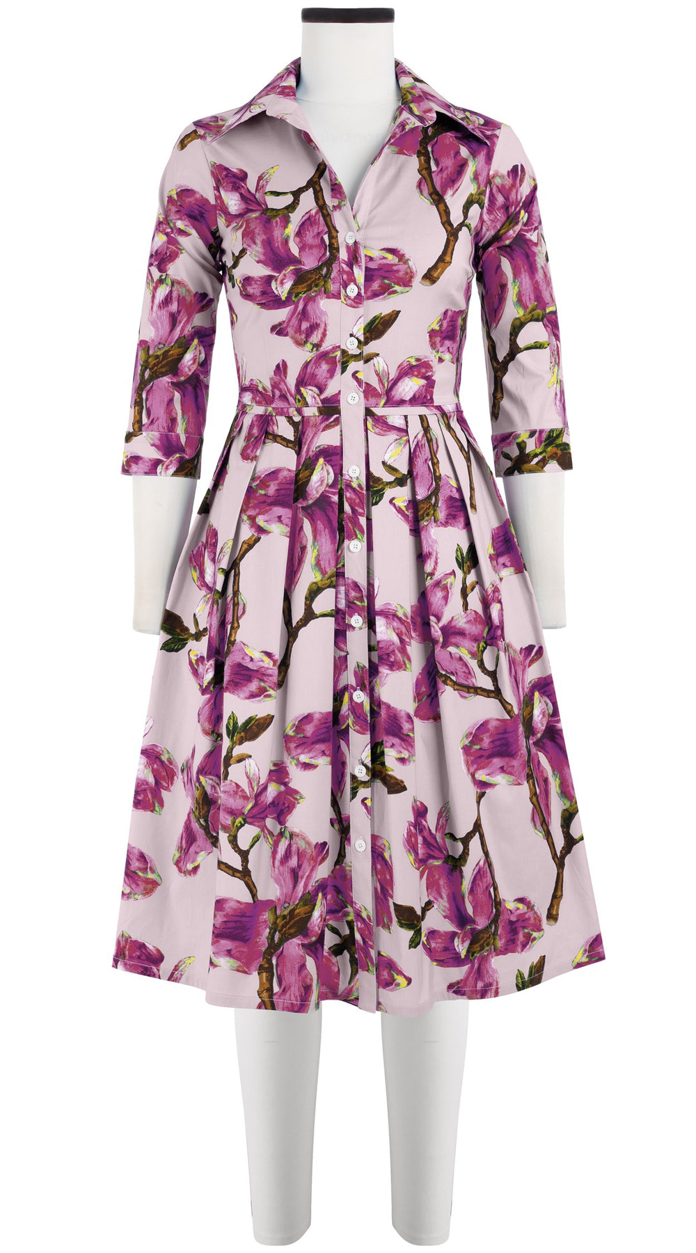 Audrey Dress #1 Shirt Collar 3/4 Sleeve Cotton Stretch (Magnolia Blossom)