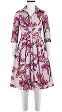 Audrey Dress #1 Shirt Collar 3/4 Sleeve Cotton Stretch (Magnolia Blossom)