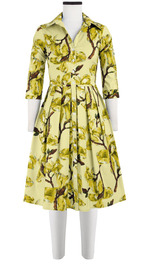 Audrey Dress #1 Shirt Collar 3/4 Sleeve Cotton Stretch (Magnolia Blossom)