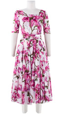 Aster Dress Boat Neck 1/2 Sleeve Midi Length Cotton Musola (Magnolia Blossom)