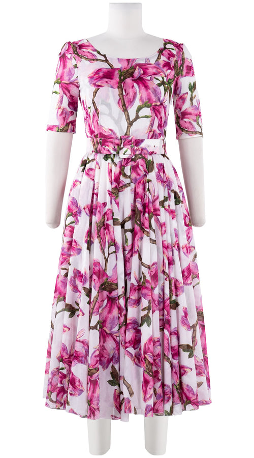 Aster Dress Boat Neck 1/2 Sleeve Midi Length Cotton Musola (Magnolia Blossom)