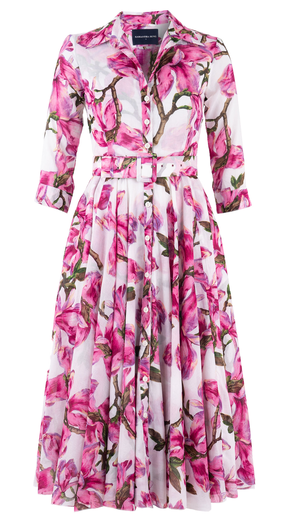 Aster Dress Shirt Collar 3/4 Sleeve Midi Length Musola (Magnolia Blossom)
