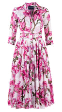 Aster Dress Shirt Collar 3/4 Sleeve Midi Length Musola (Magnolia Blossom)