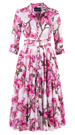 Aster Dress Shirt Collar 3/4 Sleeve Midi Length Musola (Magnolia Blossom)