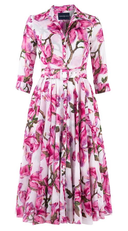 Aster Dress Shirt Collar 3/4 Sleeve Midi Length Musola (Magnolia Blossom)