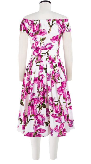 Florance Dress #2 Off Shoulder Short Sleeve Long Length Cotton Stretch (Magnolia Blossom)