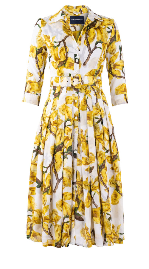 Audrey Dress #4 Shirt Collar 3/4 Sleeve Long Length Cotton Musola (Magnolia Blossom)