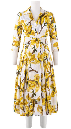 Audrey Dress #4 Shirt Collar 3/4 Sleeve Long Length Cotton Musola (Magnolia Blossom)