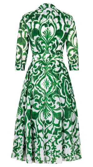 Aster Dress Shirt Collar 3/4 Sleeve Midi Length Cotton Musola (Maiolica Blue Tile Small)