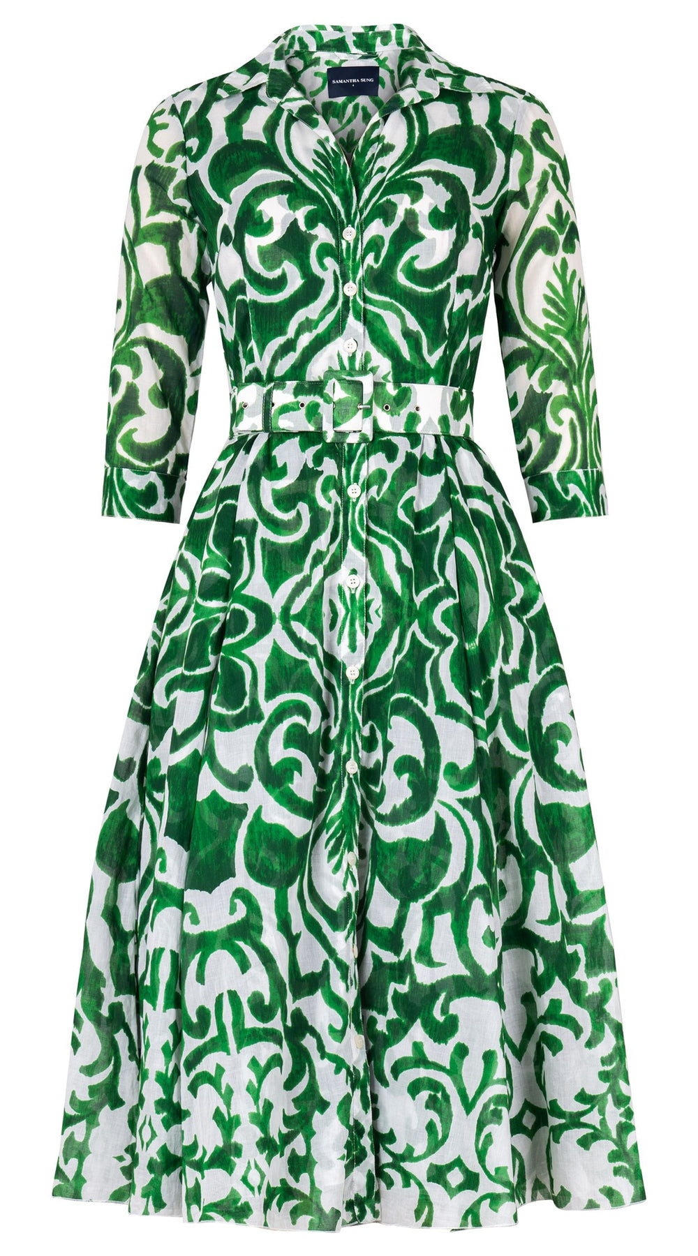 Aster Dress Shirt Collar 3/4 Sleeve Midi Length Cotton Musola (Maiolica Blue Tile Small)