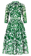 Aster Dress Shirt Collar 3/4 Sleeve Midi Length Cotton Musola (Maiolica Blue Tile Small)