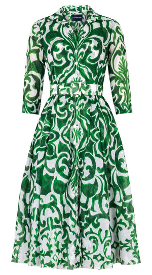 Aster Dress Shirt Collar 3/4 Sleeve Midi Length Cotton Musola (Maiolica Blue Tile Small)