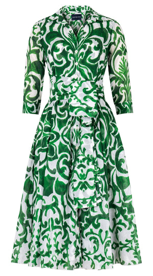 Aster Dress Shirt Collar 3/4 Sleeve Midi Length Cotton Musola (Maiolica Blue Tile Small)