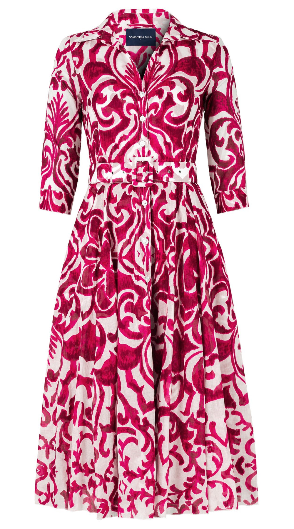 Aster Dress Shirt Collar 3/4 Sleeve Midi Length Cotton Musola (Maiolica Blue Tile Small)