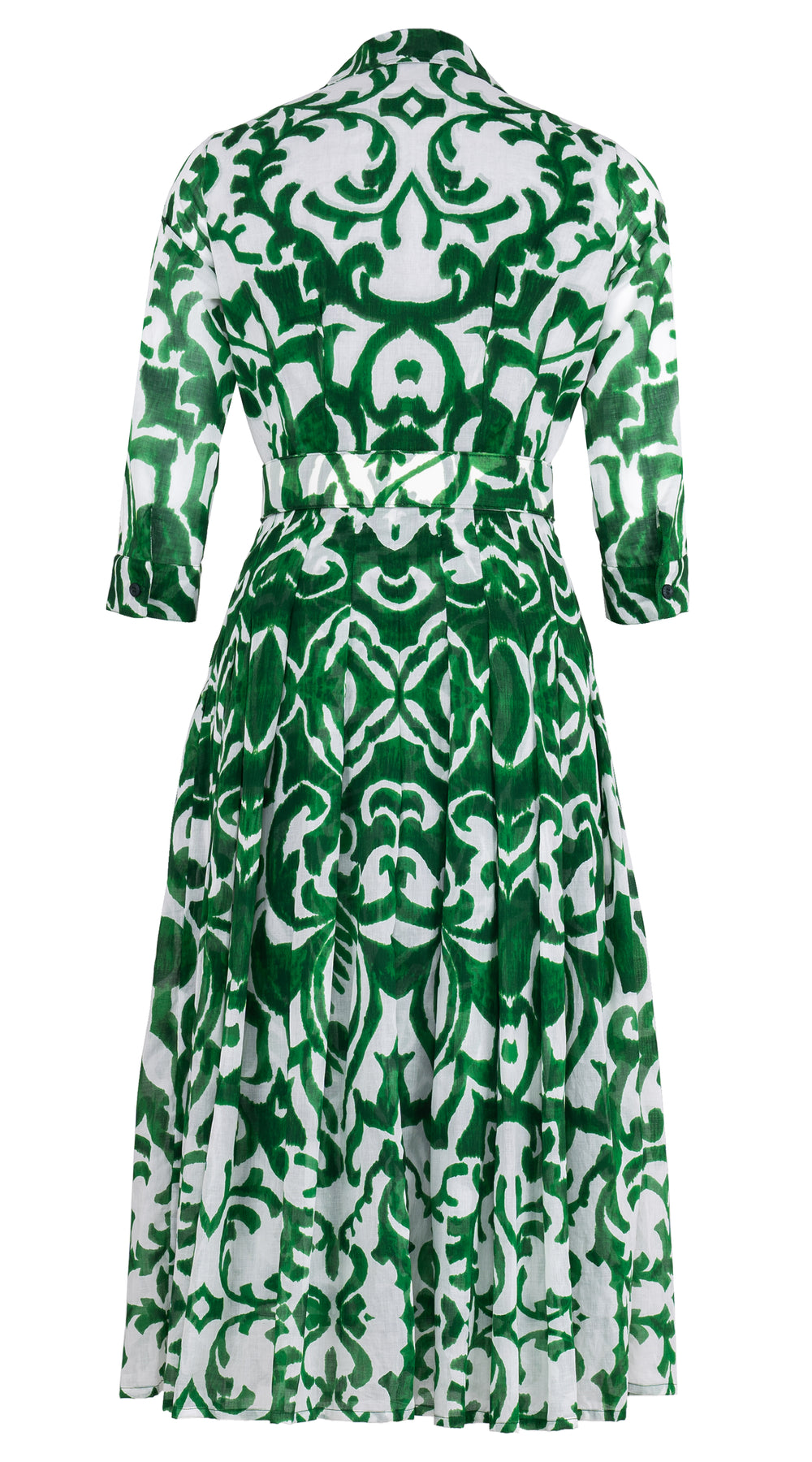 Audrey Dress #4 Shirt Collar 3/4 Sleeve Midi Length Cotton Musola (Maiolica Blue Tile Small)