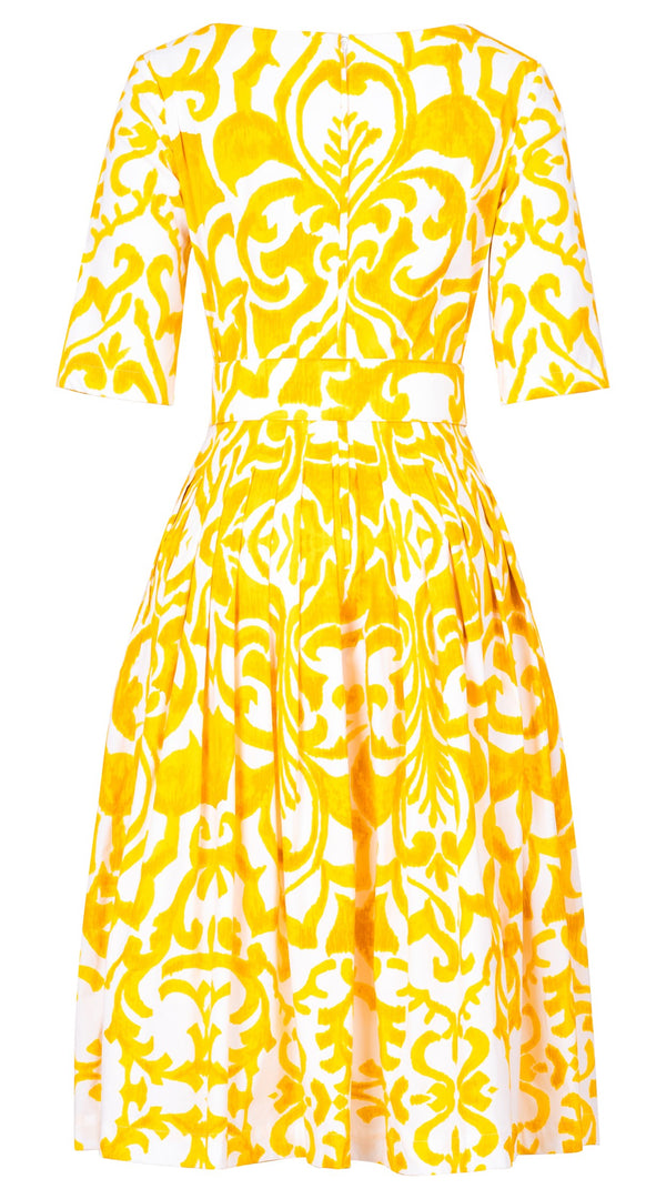 Florance Dress #2 Round Neck 1/2 Sleeve Long Length Cotton Stretch (Maiolica Blue Tile Small)