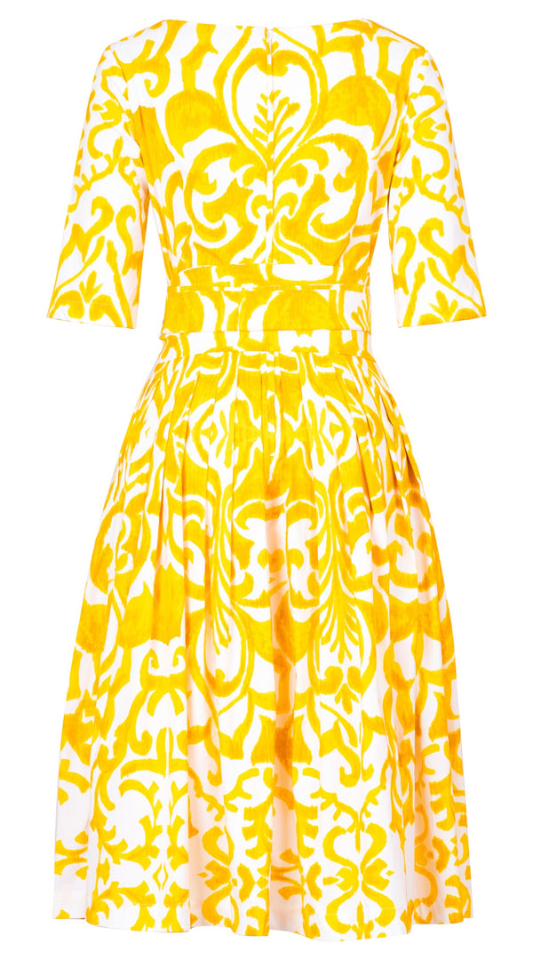 Florance Dress #2 Round Neck 1/2 Sleeve Long Length Cotton Stretch (Maiolica Blue Tile Small)