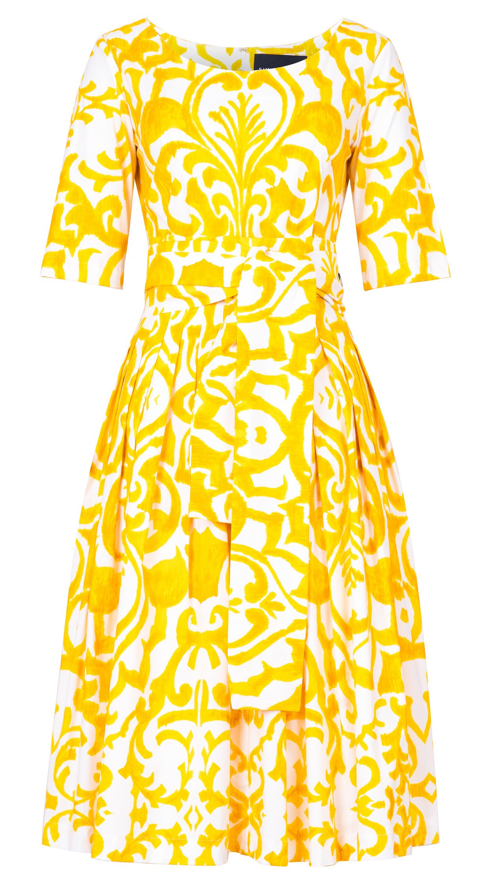 Florance Dress #2 Round Neck 1/2 Sleeve Long Length Cotton Stretch (Maiolica Blue Tile Small)