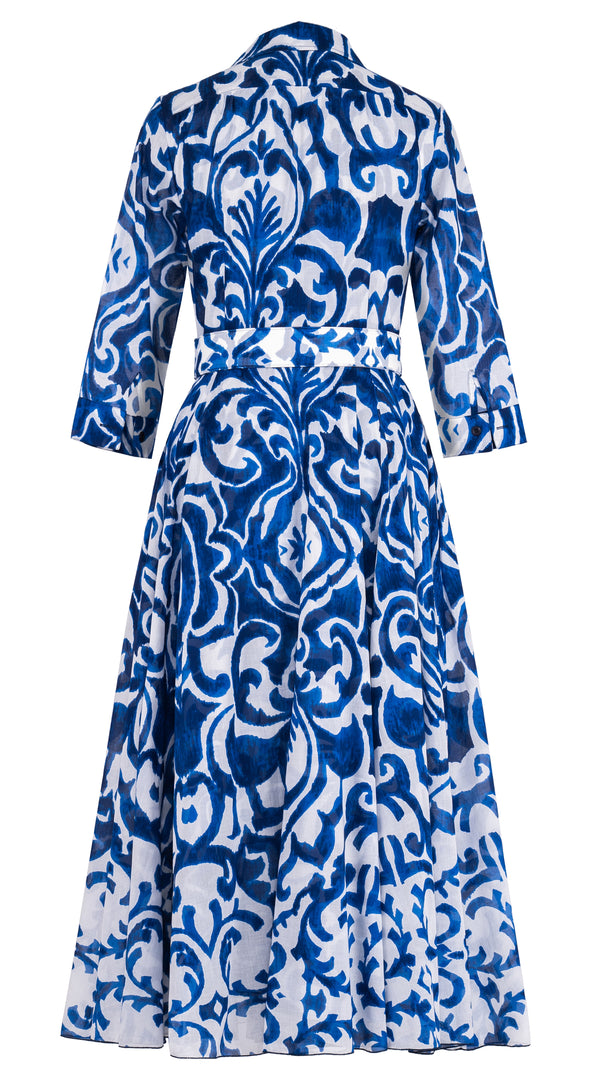 Aster Dress Shirt Collar 3/4 Sleeve Midi Plus Length Cotton Musola (Maiolica Blue Tile Small)