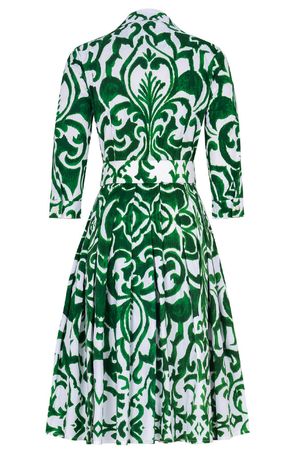 Audrey Dress #4 Shirt Collar 3/4 Sleeve Regular Length Cotton Stretch (Maiolica Blue Tile)