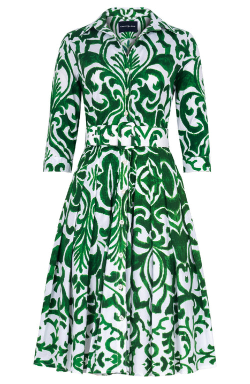 Audrey Dress #4 Shirt Collar 3/4 Sleeve Regular Length Cotton Stretch (Maiolica Blue Tile)