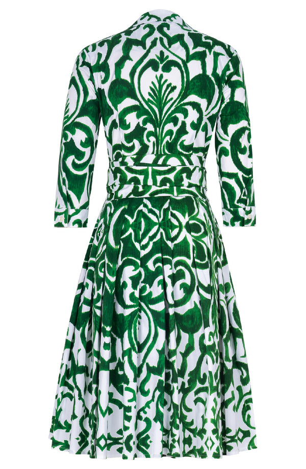 Audrey Dress #4 Shirt Collar 3/4 Sleeve Regular Length Cotton Stretch (Maiolica Blue Tile)