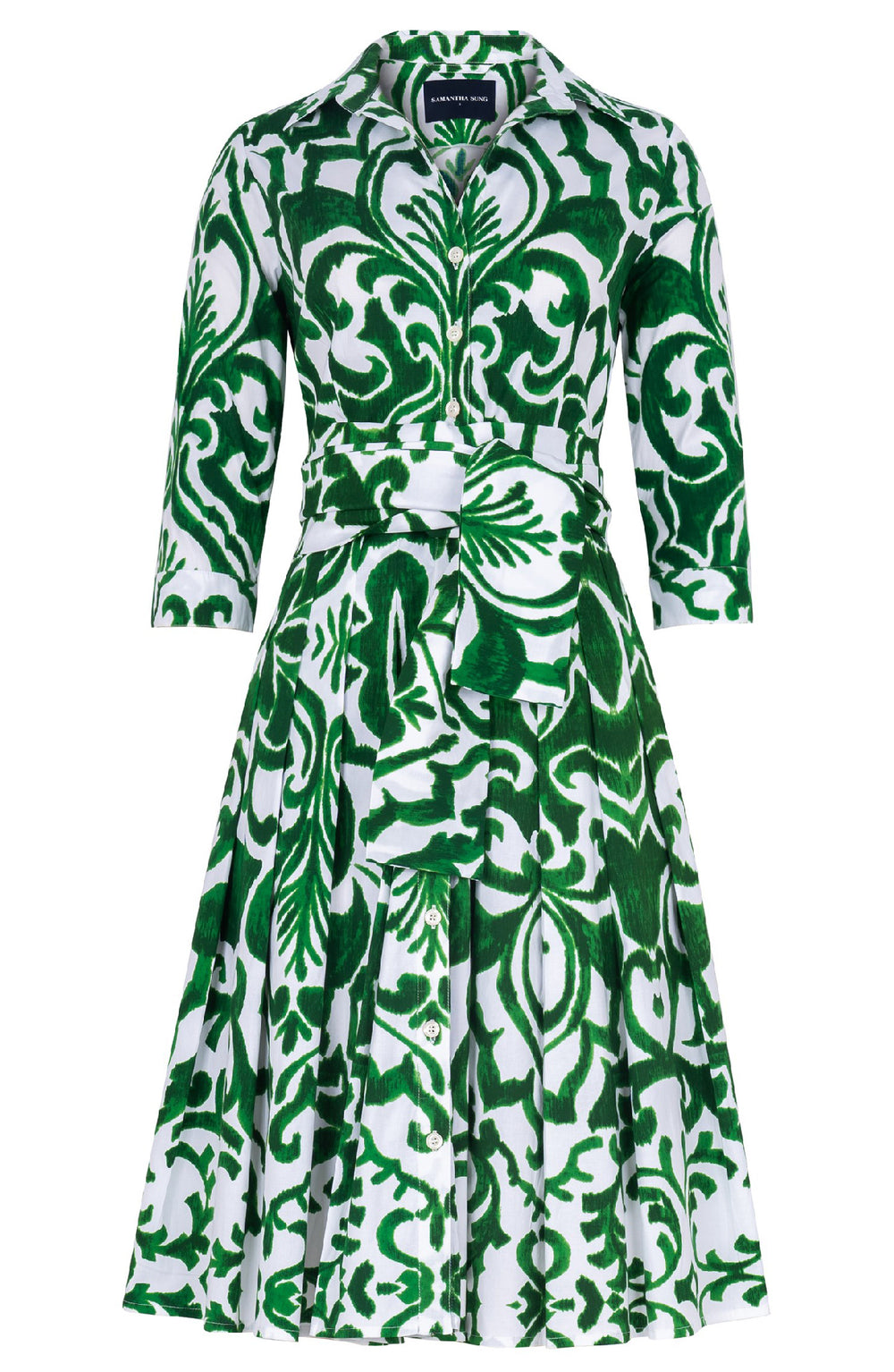 Audrey Dress #4 Shirt Collar 3/4 Sleeve Regular Length Cotton Stretch (Maiolica Blue Tile)