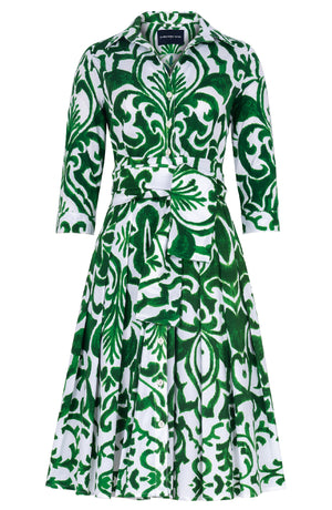 Audrey Dress #4 Shirt Collar 3/4 Sleeve Regular Length Cotton Stretch (Maiolica Blue Tile)