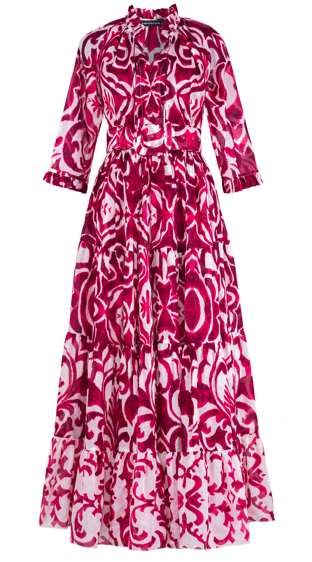 Eva Dress Crew Neck 3/4 Sleeve Maxi Length Cotton Musola (Maiolica Blue Tile Small)