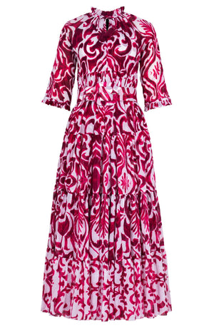 Eden Dress Crew Neck 3/4 Sleeve Maxi Length Cotton Musola (Maiolica Blue Tile)